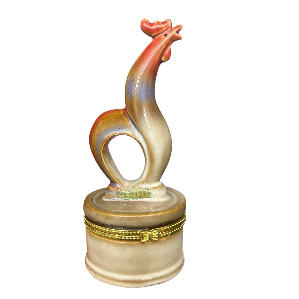 Rooster Trinket Keeper Box Porcelain Painted Hinged Closure